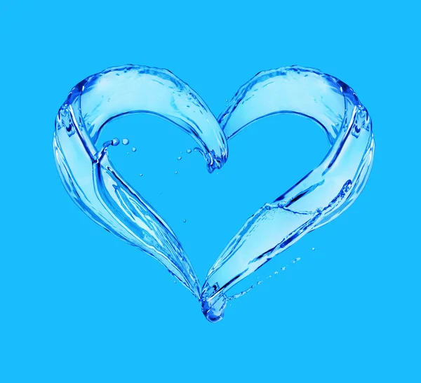 Розщеплення води у формі серця, концептуальне зображення на синьому фоні — стокове фото