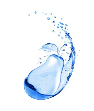 Su sıçramalarından yapılmış armut. Beyaz arka planda yalıtılmış kavramsal görüntü 