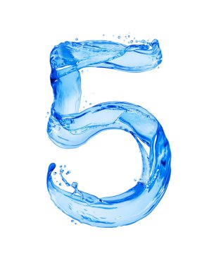 5 numara su sıçramaları ile yapılmış, beyaz bir arka plan üzerinde izole