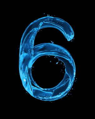 6 numara, siyah bir arka plan üzerinde su sıçramaları ile yapılmış