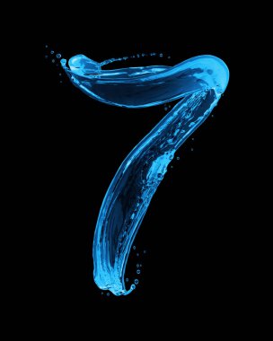 7 numara, siyah bir arka plan üzerinde su sıçramalarıyla yapılmış.