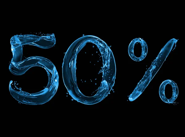 Sayı 50 ve yüzde işareti siyah bir arka plan üzerinde su sıçraması ile yapılan — Stok fotoğraf