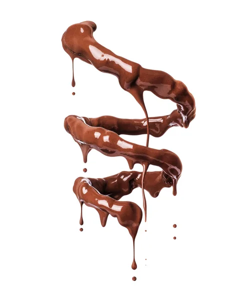 Шоколадні Бризки Спіральній Формі Протікаючими Краплями Білому Тлі — стокове фото