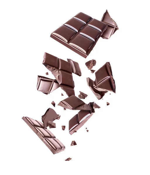 Бар Темного Шоколаду Подрібнений Повітрі Ізольований Білому Тлі — стокове фото