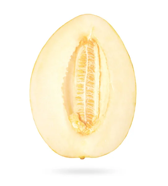 Melon Skära Halv Närbild Vit Bakgrund — Stockfoto