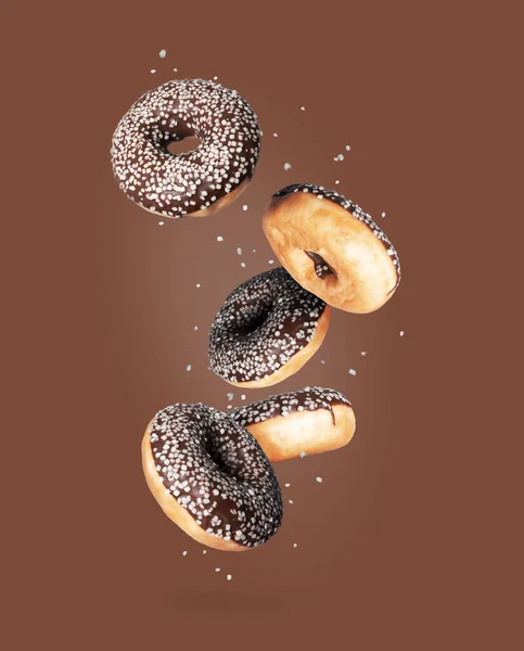 Donuts Chocolate Fundo Marrom — Fotografia de Stock