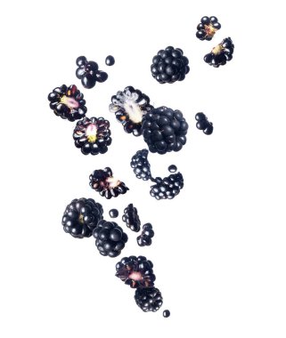 Ripe blackberries in the air close-up on a white background  clipart