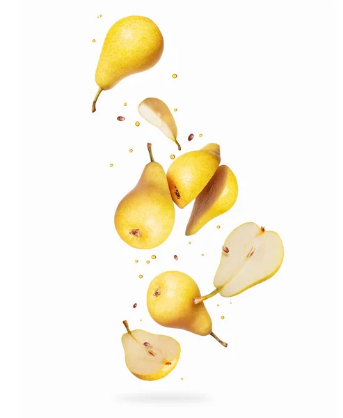 Whole Sliced Pear Air Isolated White Background — Stock Photo, Image