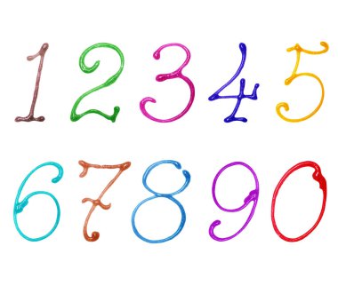 Pul içeren renklendirilmiş sayılar, beyaz arkaplanda izole edilmiş.