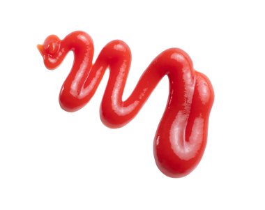 Sıkıştırılmış domates ketçap kıvrımlı çizgi beyaz arka planda yakın plan