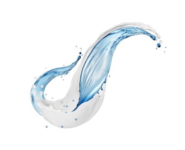 Beyaz arka planda izole edilmiş süt ve su damlaları