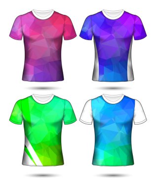 t-shirt şablonları farklı renklerin soyut geometrik koleksiyonu çokgen mozaik 