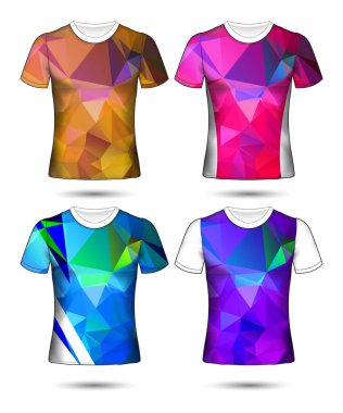 t-shirt şablonları farklı renklerin soyut geometrik koleksiyonu çokgen mozaik 