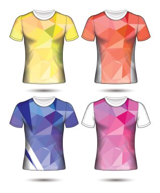  t-shirt şablonları farklı renklerin soyut geometrik koleksiyonu çokgen mozaik 