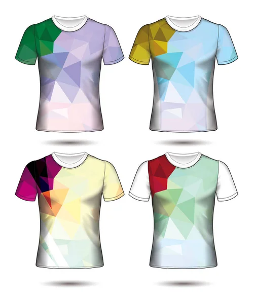 Tシャツテンプレート抽象的な幾何学コレクションの異なる色多角形のモザイク — ストックベクタ