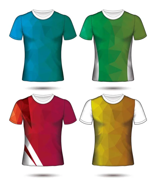 T恤衫模板抽象几何集合不同颜色的多边形马赛克 — 图库矢量图片