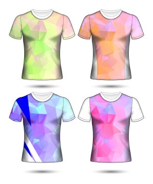  t-shirt şablonları farklı renklerin soyut geometrik koleksiyonu çokgen mozaik 