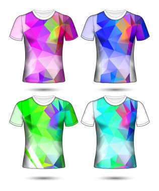  t-shirt şablonları farklı renklerin soyut geometrik koleksiyonu çokgen mozaik 
