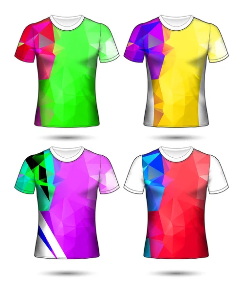 T恤衫模板抽象几何集合不同颜色的多边形马赛克 — 图库矢量图片