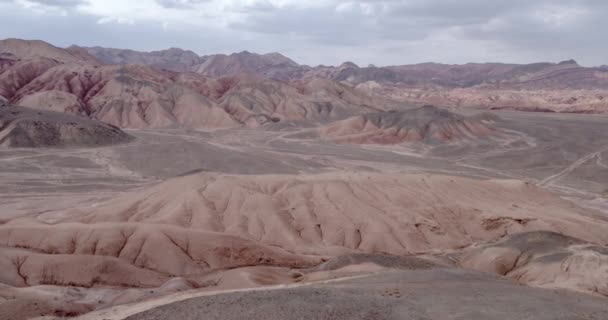 Flying Red Colorful Rainbow Mountains Covered Unique Patterns Iran Aerial — Stock Video