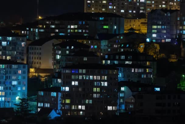 Muhafazalar Pencerelerini Işık Evlerin Pencerelerini Işığı Açar Kapatır Zaman Atlamalı — Stok video