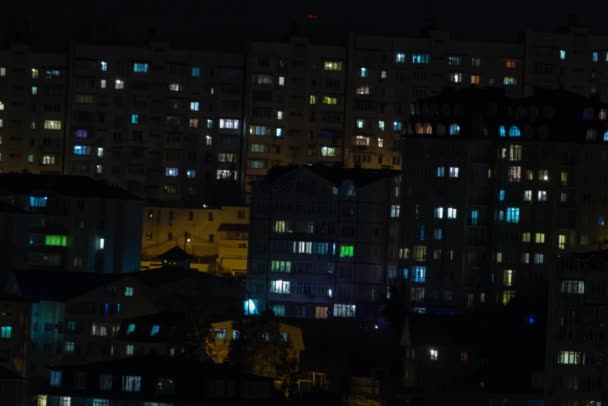 Luz Las Ventanas Las Viviendas Enciende Apaga Luz Las Ventanas — Vídeo de stock