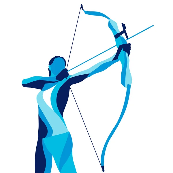 Trendy gestileerde illustratie beweging, Archer, sport boogschieten, lijn vector silhouet van boogschieten — Stockvector