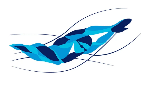 Serbest stil yüzücü, çizgi vektör siluet. — Stok Vektör