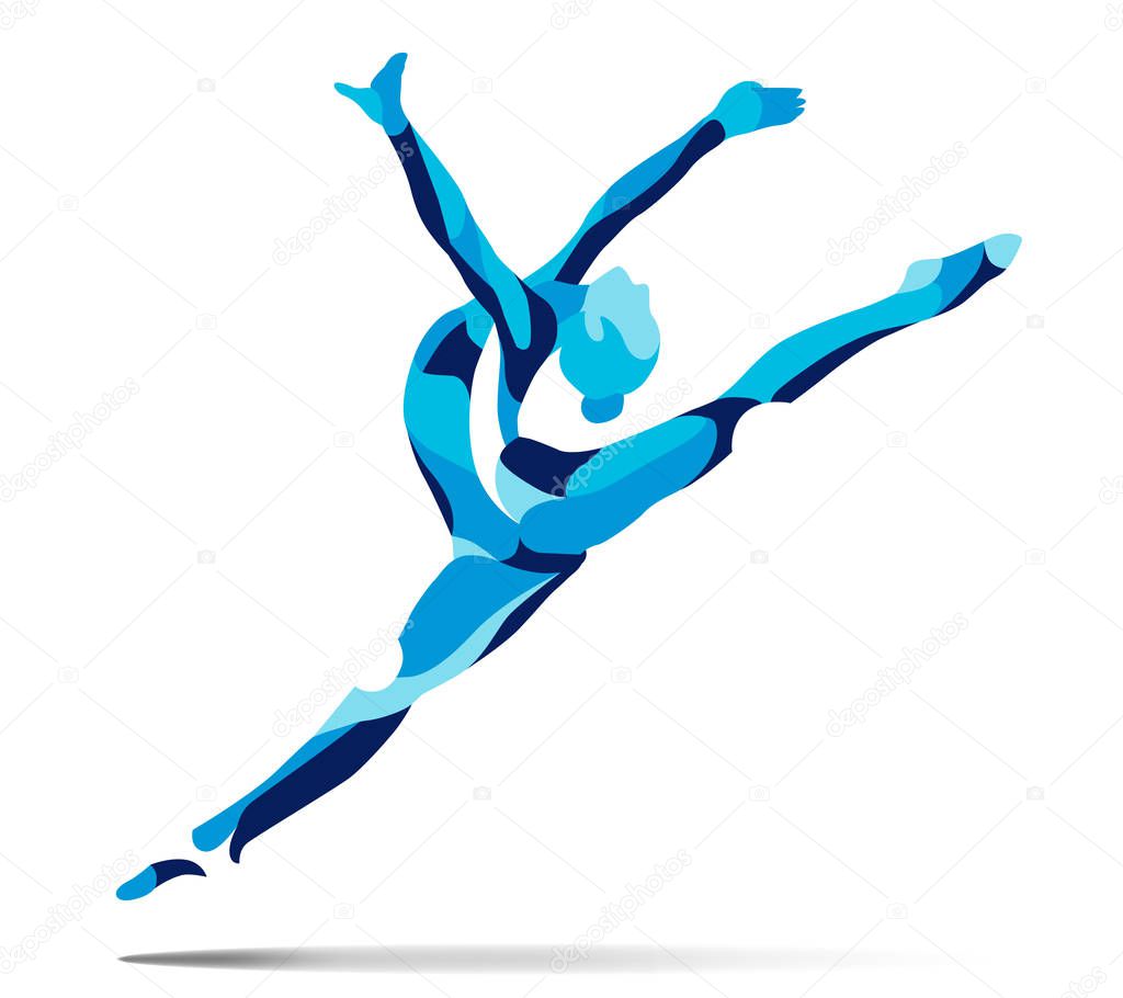 Trendy stylized illustration movement, curly gymnastics, acrobatics, line art vector silhouette.