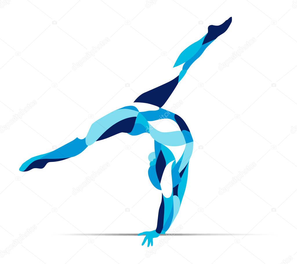 Trendy stylized illustration movement, curly gymnastics, acrobatics, line vector silhouette of curly gymnastics.