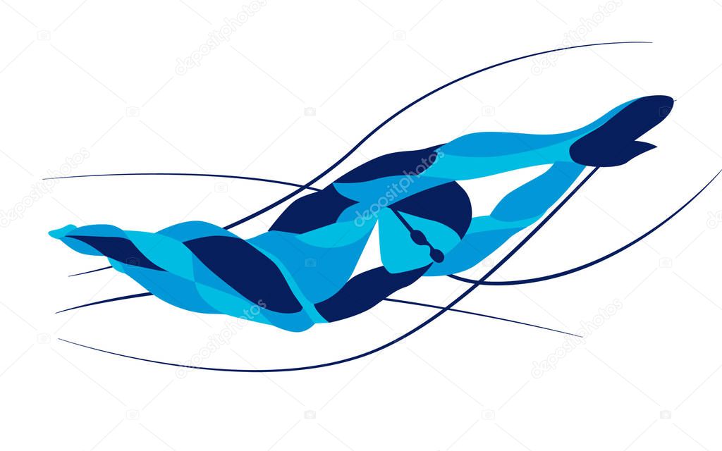 Freestyle swimmer, line vector silhouette.
