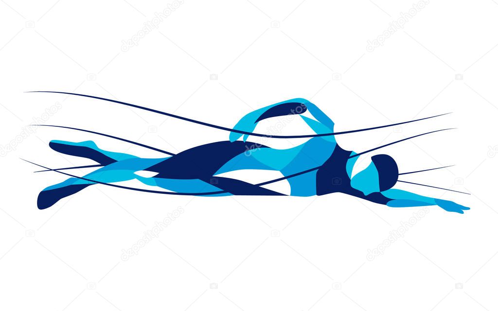 Freestyle swimmer, line vector silhouette
