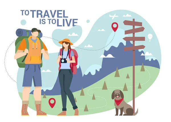 平面插图概念"旅行是生活" — 图库矢量图片