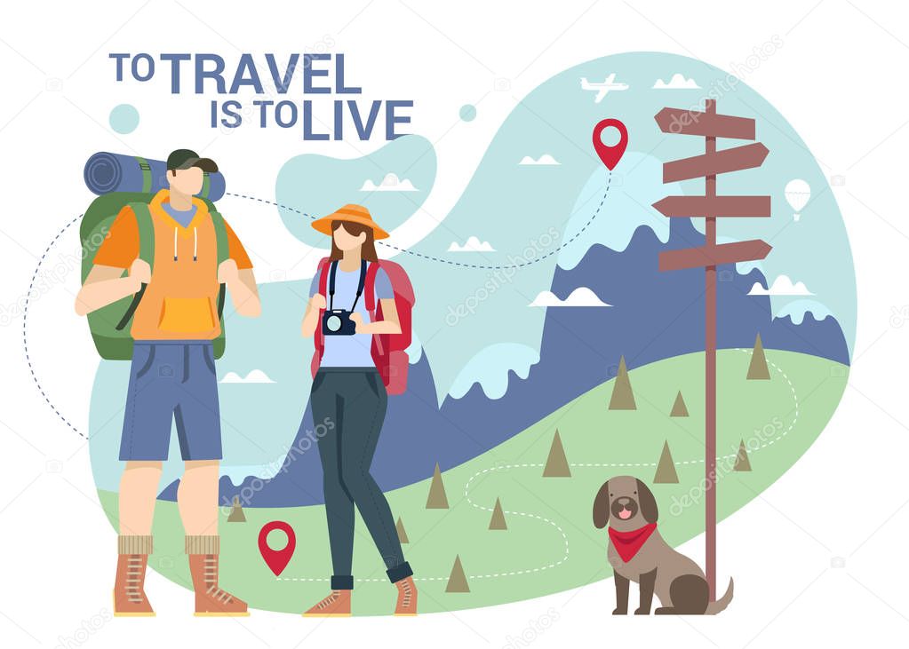 Flat illustration conceptual of To Travel Is To Live