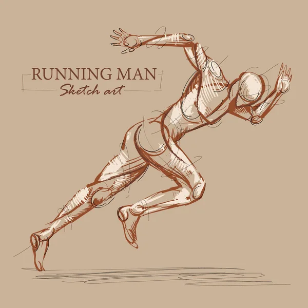 Brown tonas modern stiliserade skiss av en rinnande atletisk man med en muskulös kropp tävlar i hastighet lutar sig framåt i sin steg, vektor illustration. — Stock vektor