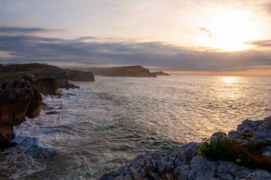 Santander İspanya 'da Okyanusun Üzerinde Güzel Gün Batımı