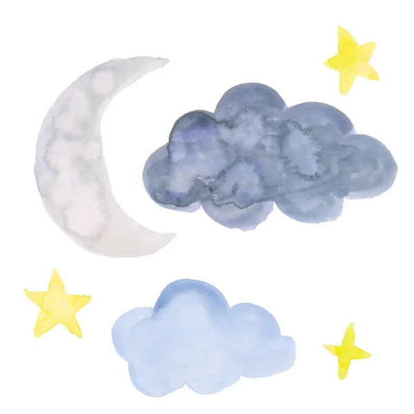 Suluboya hava olayları bir dizi: ay, yıldızlar, bulutlar