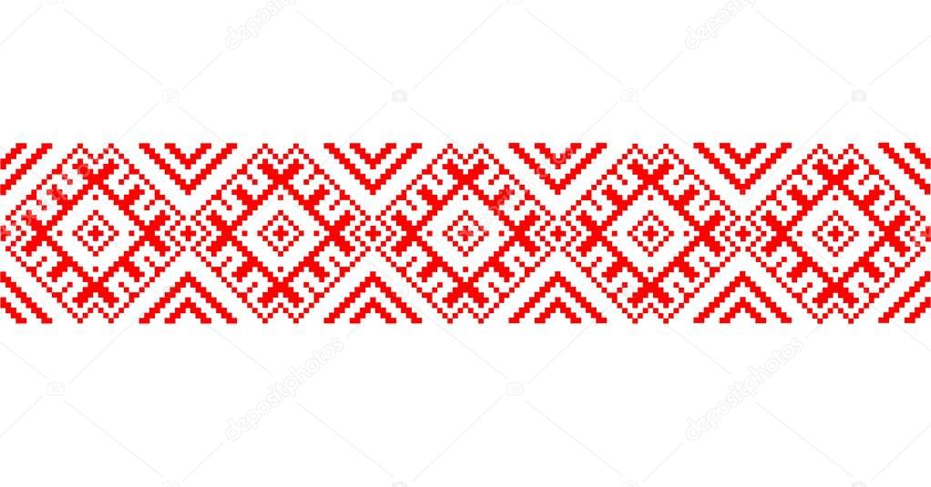 Belorussian traditional ornament. Slavic embroidery with red threads. Embroidery