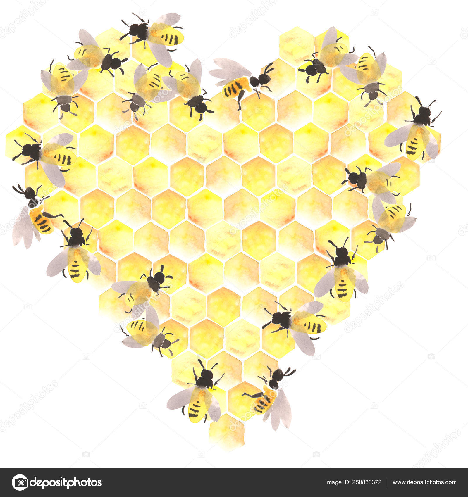 Bee Honeycomb Honey Hexagonin Shape Heart Bees Working Hive Stock