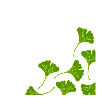 Ginkgo yaprakları kozmetik tasarım için: spa, kozmetik malzeme. Yeşil yapraklardan yapılmış köşeli çerçeve.