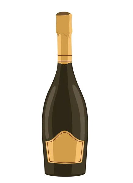 Champagne Bottle Gold Label Sparkling Wine Vector Image White Background — Stock Vector