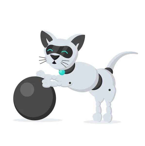 Niedliche Katze Roboter Spielt Mit Einem Ball Technologischer Roboter Der — Stockvektor