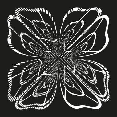 Soyut Vektör Kelebeği. Siyah beyaz çizimi. Hipnotik geometrik form. Organik hareket grafiği. EPS 10.