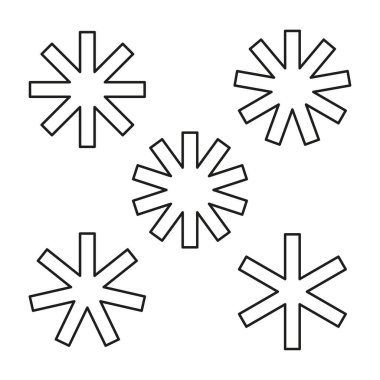 Yıldız şekilleri çizim yapar. Geometrik yıldız sembolleri var. Siyah figürleri özetle. Vektör çizgisi grafikleri. EPS 10.