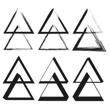 Soyut üçgen şekilleri. El yapımı elementler. Vektör fırça darbesi çizimi. Sanatsal geometrik desen. EPS 10.