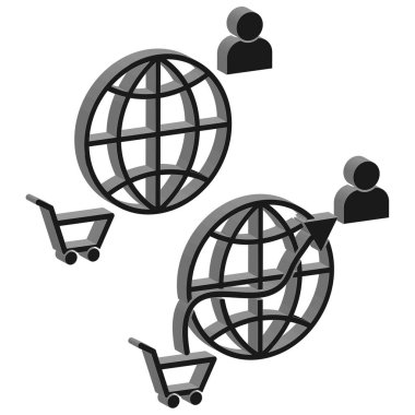 Global ağ kullanıcısı. Dünya alışveriş arabası. Gezegen bağlantısı Vektörü. Çevrimiçi iş sembolü. EPS 10.