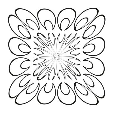 Soyut çiçek süsü. Tek renkli çizgi deseni. Geometrik çiçek taşıyıcısı. Süslü çiçek illüstrasyonu. EPS 10.