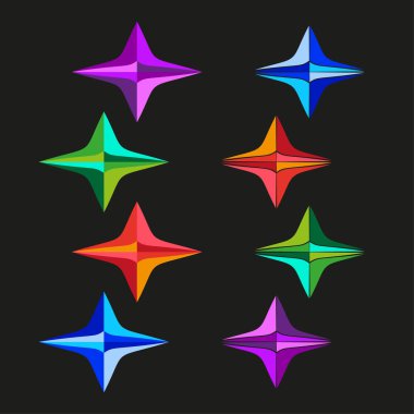 Soyut yıldız sembolleri. Renkli vektör şekilleri. Geometrik amblem koleksiyonu. Modern grafik çizimi. EPS 10.