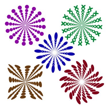 Soyut güneş patlaması elementleri. Dinamik patlama düzeni. Vektör kutlama illüstrasyonu. Yıldız patlaması tasarımı. EPS 10.