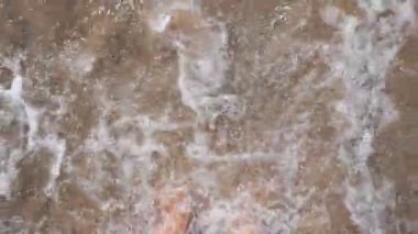 Dişilerin ince ayaklarını okyanus dalgaları kaplıyor. Deniz kıyısında çakıl taşıyla duran ve temiz deniz suyunun gelgitlerinin tadını çıkaran bir kadın. Genç kız deniz kenarında yaz tatilinin tadını çıkarıyor. Trip konsepti. Yavaş çekim POV